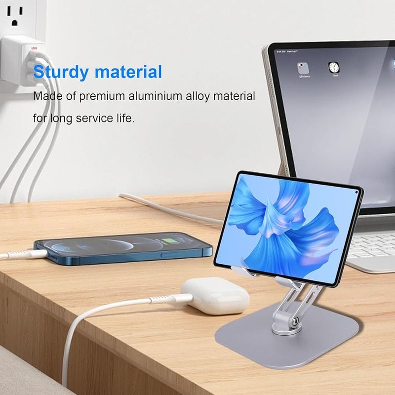 Silver Adjustable Foldable 360 Rotating Metal Tablet Stand Holder For Desk - Image 4